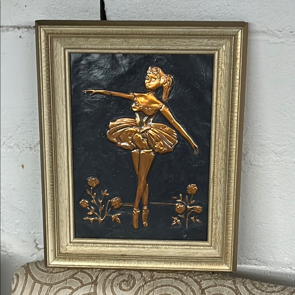 ▫️Copper & Navy Textured Ballerina Wall Art in Gold Frame
